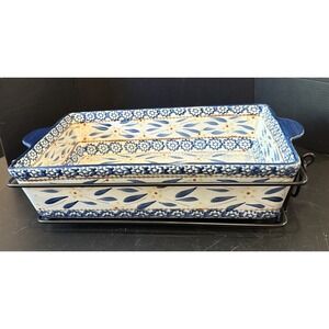 Temptations By Tara Old World Blue 2.5 Quart Square Casserole Dish With Rack